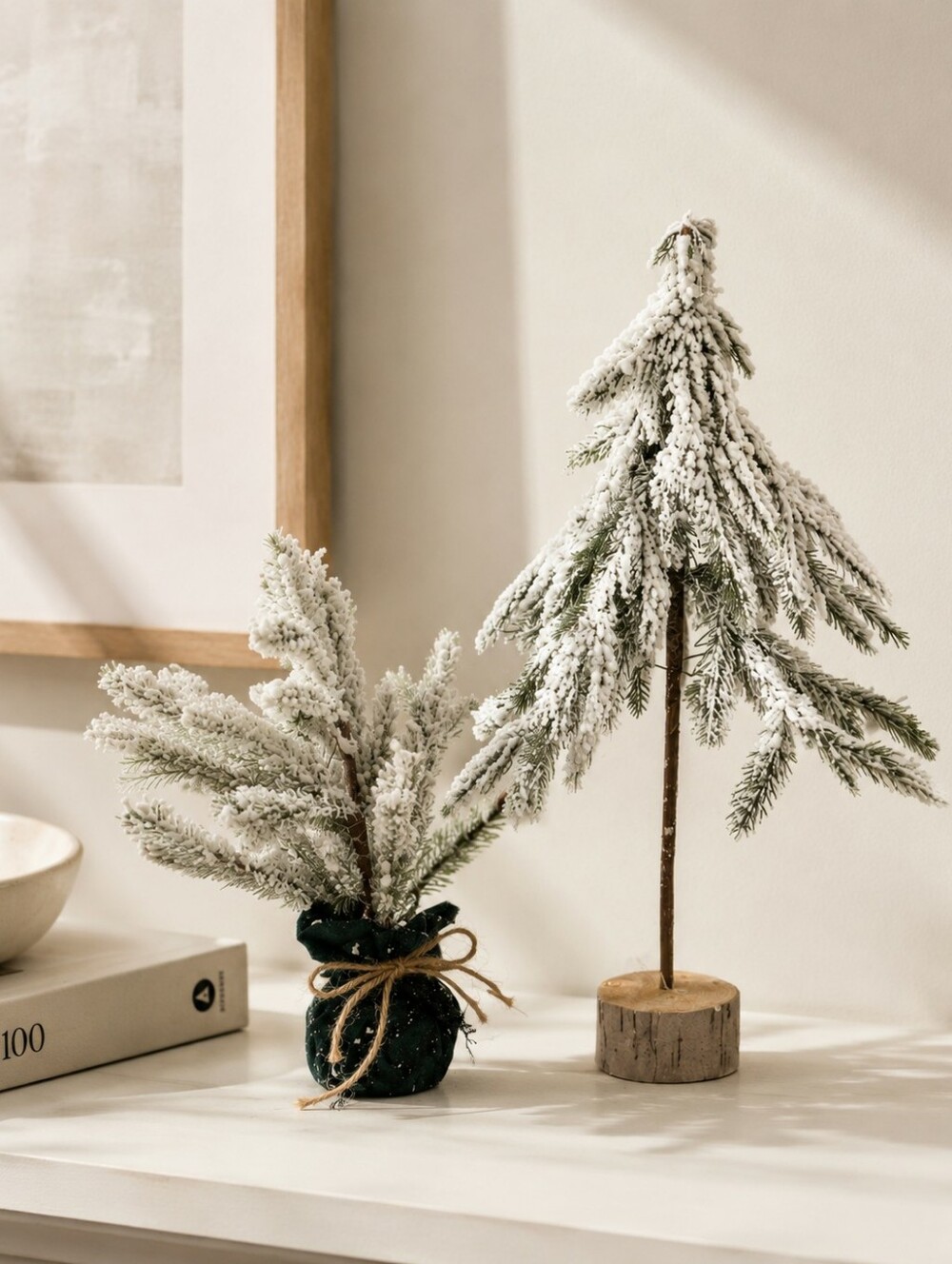 Flocked Artificial Pine Tree Set Of 2